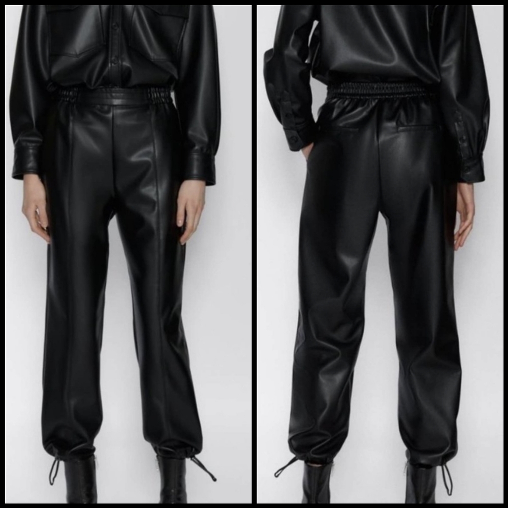 NWT Zara Faux Leather High Waisted Joggers
